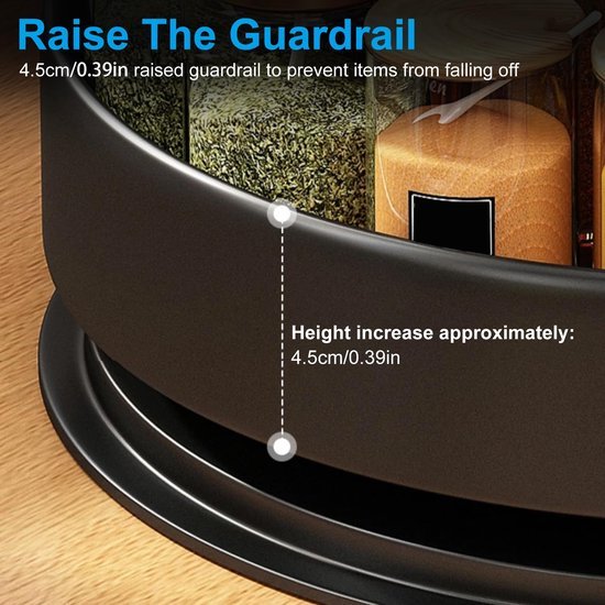 Unyqoos® Roterend Keukenrek en Organizer in Zwart Roestvrij Staal voor Kruiden en Meer