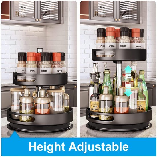 Unyqoos® Roterend Keukenrek en Organizer in Zwart Roestvrij Staal voor Kruiden en Meer