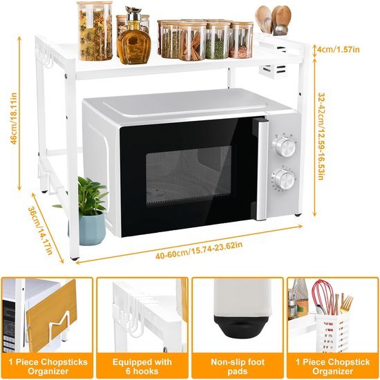 Unyqoos® Uitbreidbaar Keukenrek met Twee Lagen en Haken voor Organisatie