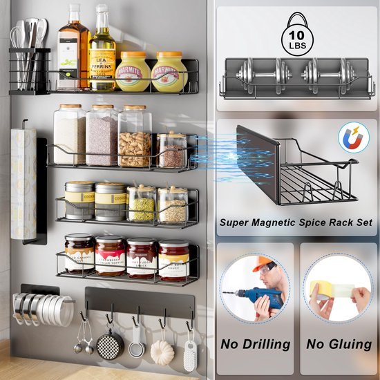 Unyqoos® Magneetisch Keukenrek voor Koelkast - 8-Delige Set met Sterke Magneten en Extra Opslagmogelijkheden