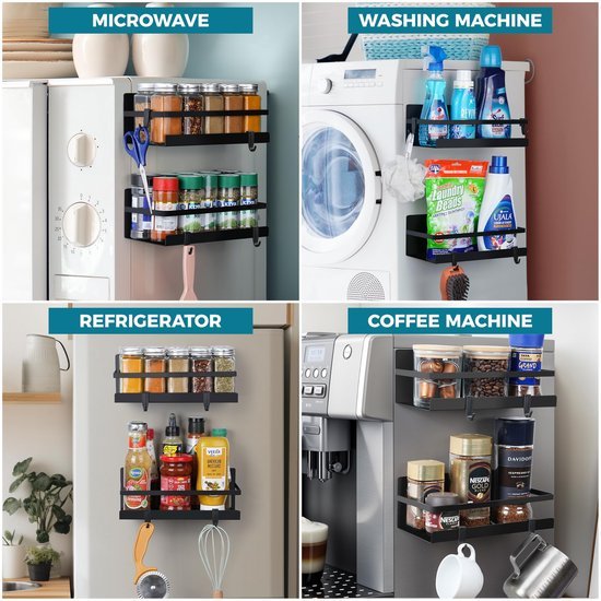 Unyqoos® Multifunctioneel Magnetisch Keukenrek met Haken voor Optimaal Opbergen en Organiseren van Spullen