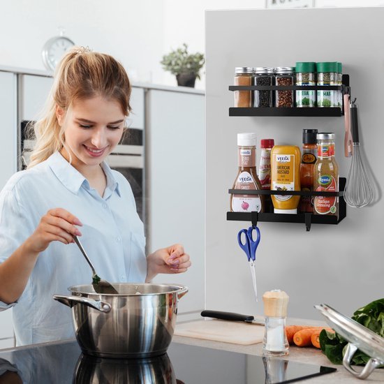 Unyqoos® Multifunctioneel Magnetisch Keukenrek met Haken voor Optimaal Opbergen en Organiseren van Spullen
