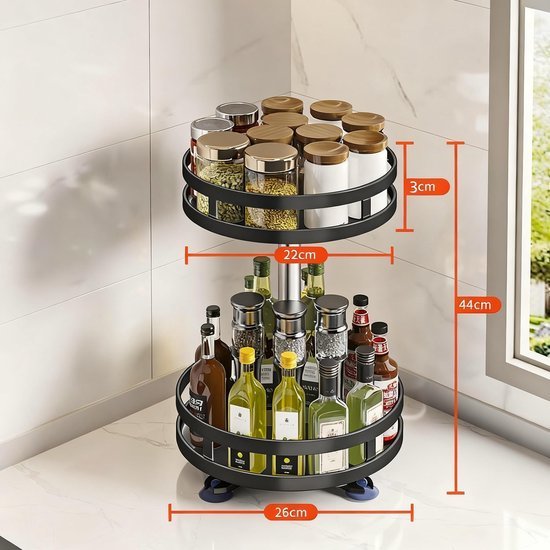 Unyqoos® Draaibaar kruidenrek met twee niveaus voor keuken en badkamer