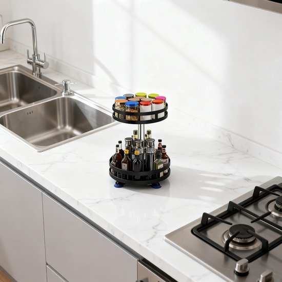 Unyqoos® Draaibaar kruidenrek met twee niveaus voor keuken en badkamer