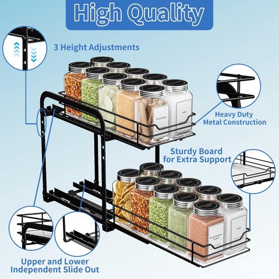 Unyqoos® Uittrekbaar en Verstelbaar Keukenkruidenrek voor Optimale Kastorganisatie