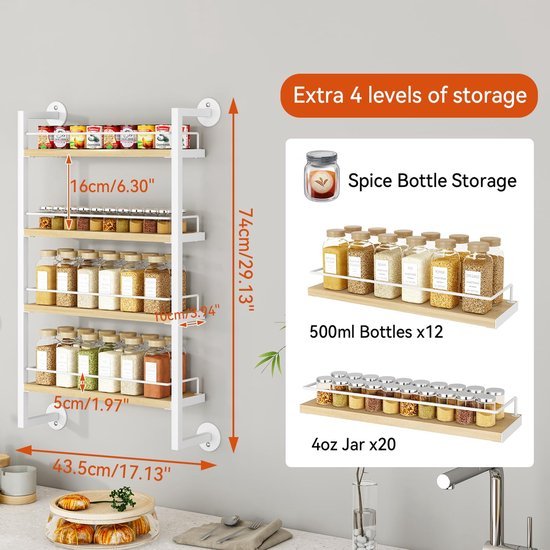 550x550-36481.jpg Unyqoos® Ruim wandrek met vier niveaus voor kruiden en kleine decoraties