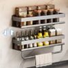 Unyqoos® Kruidenrek zonder boren voor muurmontage, multifunctionele kruidenhouder, zwart, 30 x 10 x 8 cm