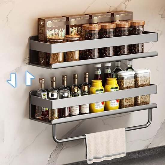 Unyqoos® Kruidenrek zonder boren voor muurmontage, multifunctionele kruidenhouder, zwart, 30 x 10 x 8 cm
