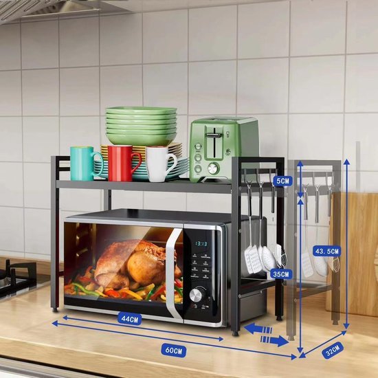Unyqoos® Verstelbaar en Ruim Magnetronrek met Extra Opslagruimte voor de Keuken