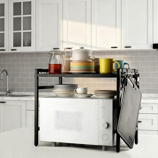 Unyqoos® Verstelbaar keukenrek zonder boren voor magnetron en oven met haken