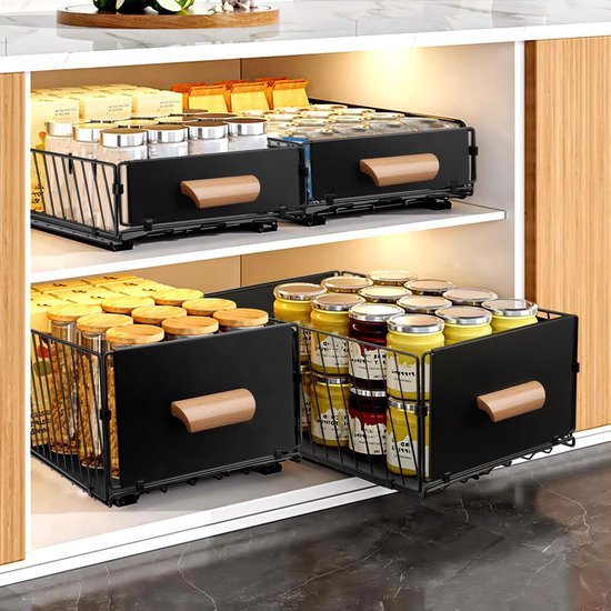 Unyqoos® Telescoop Lade Organisator - Uitschuifbare en Opvouwbare Keuken Lade van Koolstofstaal