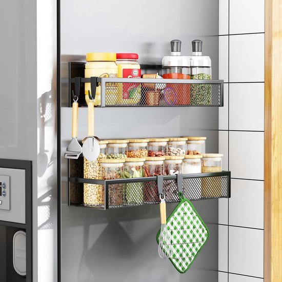 Unyqoos® Magnetische Keukenorganisatie Rekken Set voor Koelkast met Beweegbare Haken - Handige Opslagoplossing