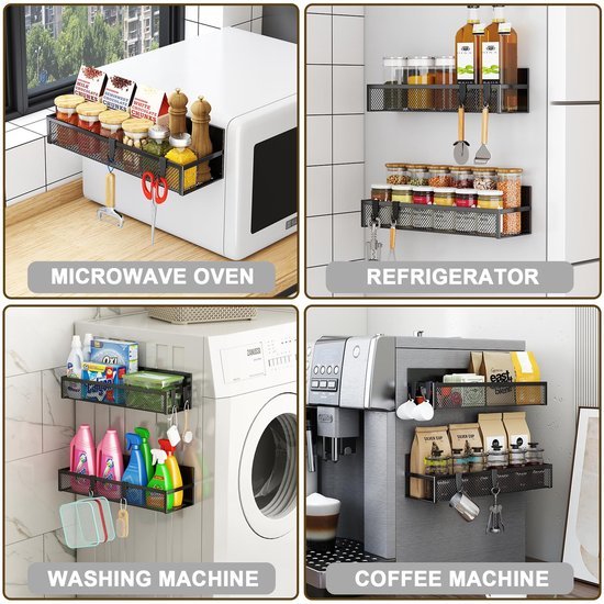 Unyqoos® Magnetische Keukenorganisatie Rekken Set voor Koelkast met Beweegbare Haken - Handige Opslagoplossing