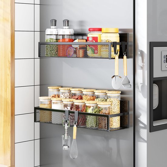 Unyqoos® Magnetische Keukenorganisatie Rekken Set voor Koelkast met Beweegbare Haken - Handige Opslagoplossing