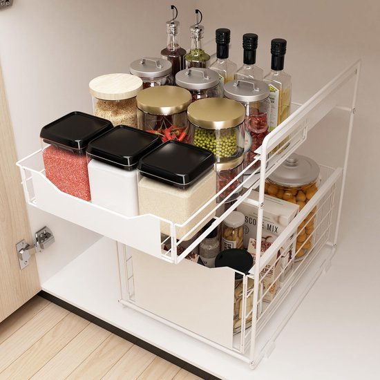 Unyqoos® Multifunctionele Organizer met Dubbele Laag en Uittrekbare Mand voor Optimaal Ruimtegebruik