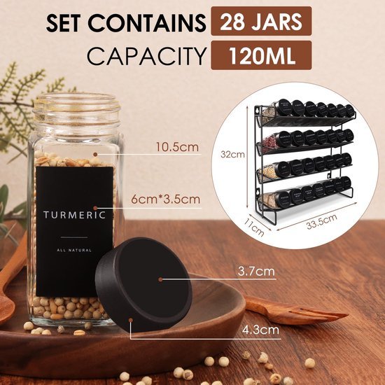 550x550-36629.jpg Unyqoos® Ruim kruidenrek met glazen potjes en uitgebreide etiketten voor keukenorganisatie