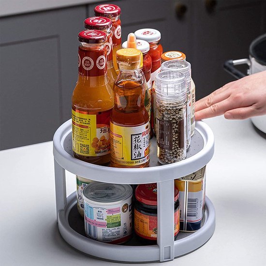Unyqoos® Dubbeldeks draaiplateau voor keuken en badkamer met veelzijdige opbergruimte