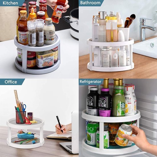 Unyqoos® Dubbeldeks draaiplateau voor keuken en badkamer met veelzijdige opbergruimte