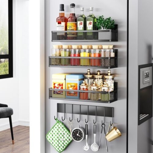 Unyqoos® Flexibele Magnetische Kruiden- en Keukenorganizer Set voor Metaaloppervlakken, Inclusief Haken