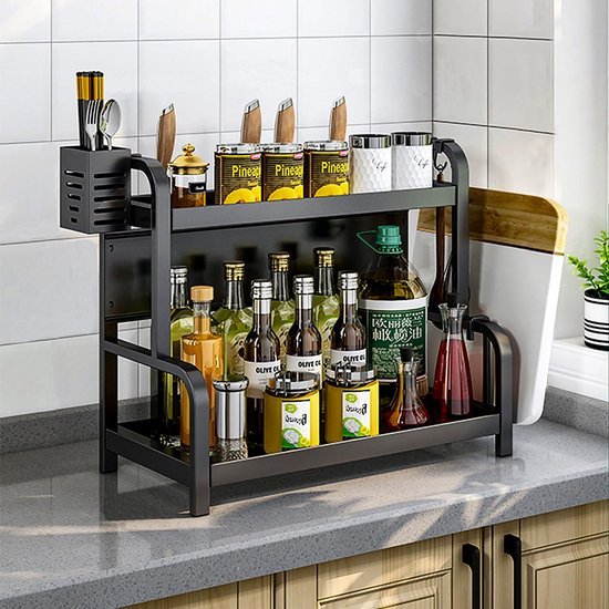 Unyqoos® Veelzijdig Keukenrek met Twee Lagen en Extra Opbergruimte voor Kruiden en Accessoires