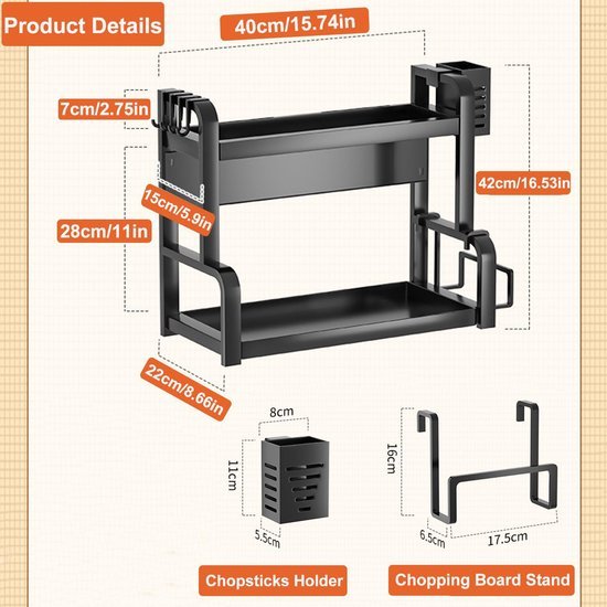 Unyqoos® Veelzijdig Keukenrek met Twee Lagen en Extra Opbergruimte voor Kruiden en Accessoires