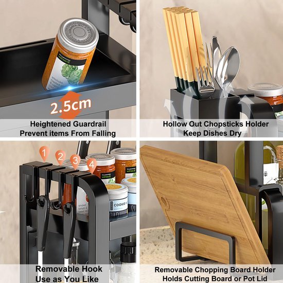 Unyqoos® Veelzijdig Keukenrek met Twee Lagen en Extra Opbergruimte voor Kruiden en Accessoires