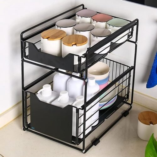 Unyqoos® Dubbel Laag Opschuifbare Lade-Organizer voor Onder Wastafel en Keuken, Badkamer Opslagoplossing
