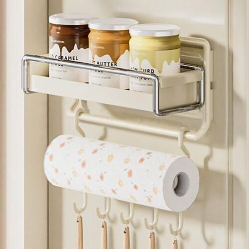 550x550-36771.jpg Unyqoos® Wit magnetisch kruidenrek met haken en rolhouder voor keukenorganisatie