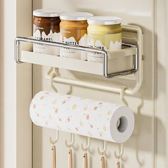 550x550-36771.jpg Unyqoos® Wit magnetisch kruidenrek met haken en rolhouder voor keukenorganisatie