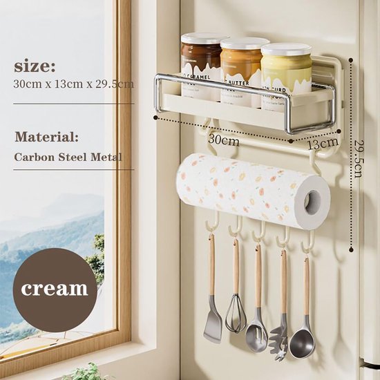 550x550-36773.jpg Unyqoos® Wit magnetisch kruidenrek met haken en rolhouder voor keukenorganisatie