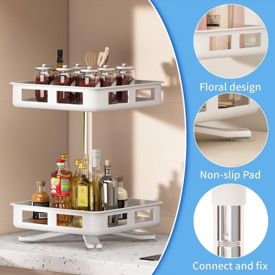 Unyqoos® Draaibare Keukenorganizer met Twee Verdiepingen voor Efficiënte Opslag