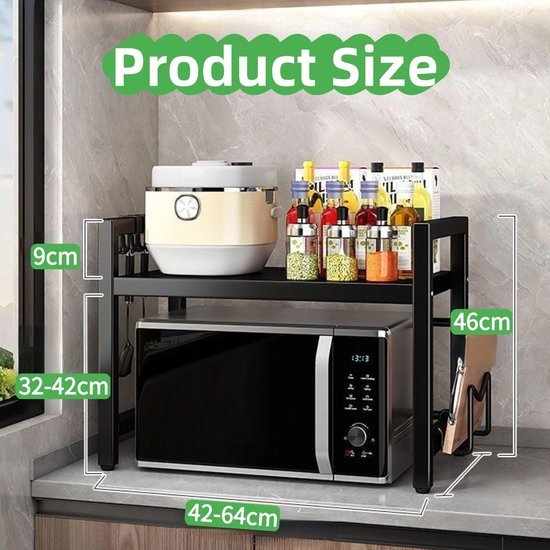 Unyqoos® Uitbreidbaar keukenrek met haken voor optimale organisatie en opbergruimte