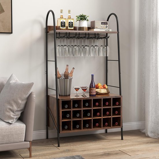550x550-36820.jpg Unyqoos® Vrijstaand wijnrek voor 18 flessen met glazenhouders en planken