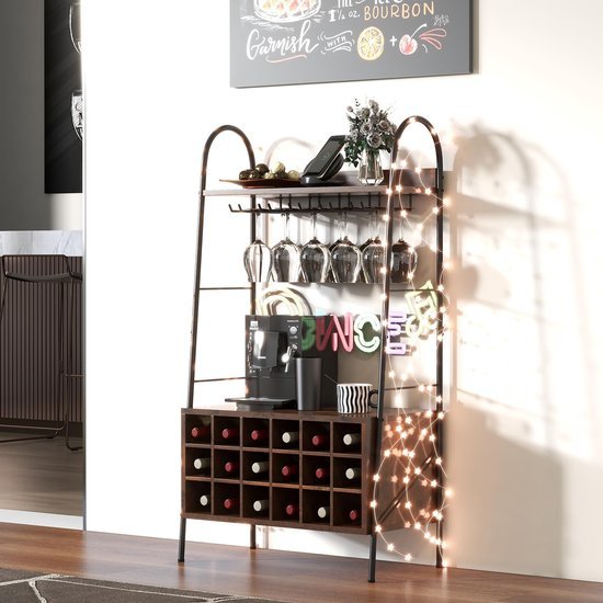 550x550-36821.jpg Unyqoos® Vrijstaand wijnrek voor 18 flessen met glazenhouders en planken