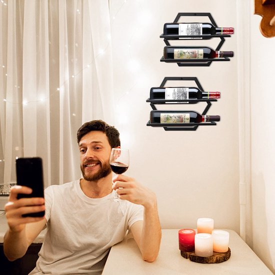 Unyqoos® Stijlvol metalen wandrek voor wijnflessen en glazen met ruimtebesparend ontwerp