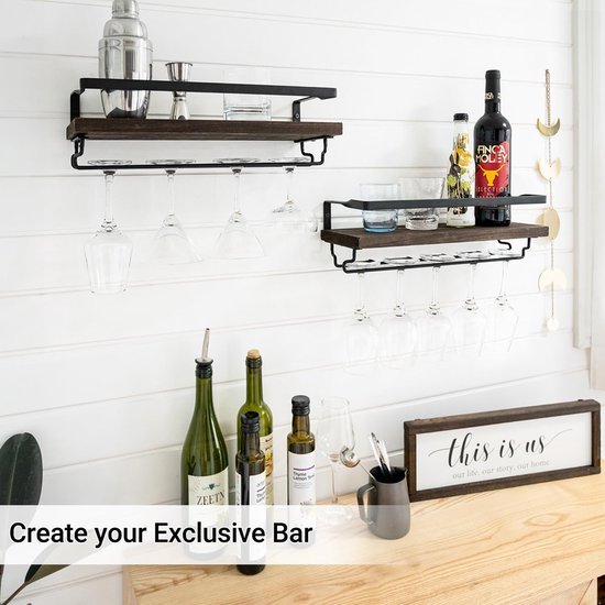 Unyqoos® Rustieke wandgemonteerde wijnrekken set van 2 voor stijlvolle wijnopslag