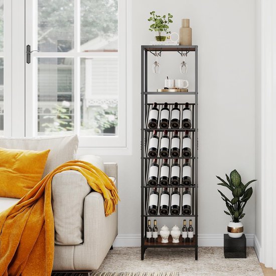 Unyqoos® Vrijstaand metalen wijnrek voor 16 flessen met glazenhouders en schappen