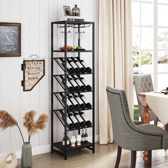 Unyqoos® Vrijstaand metalen wijnrek voor 16 flessen met glazenhouders en schappen