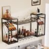 Unyqoos® Zwart metalen wandwijnrek met glazen houders voor huisbar en keuken