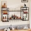 Unyqoos® Zwart metalen wandwijnrek met glazen houders voor huisbar en keuken