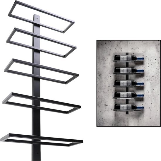 550x550-36905.jpg Unyqoos® Stijlvol wandrek voor vijf flessen wijn in matzwarte afwerking