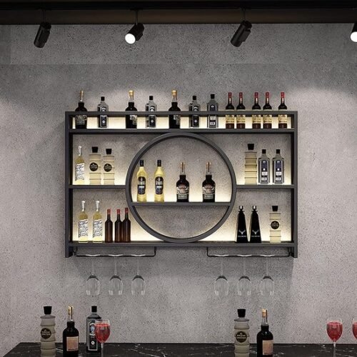 550x550-36918.jpg Unyqoos® Stijlvol wandgemonteerd wijnrek met zwevende planken en glazen houders
