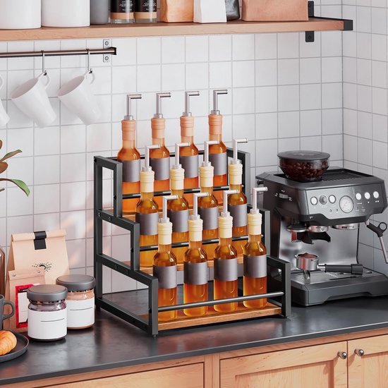 Unyqoos® Drie-laags flessenrek voor wijn en siroop met ruimte voor 12 flessen