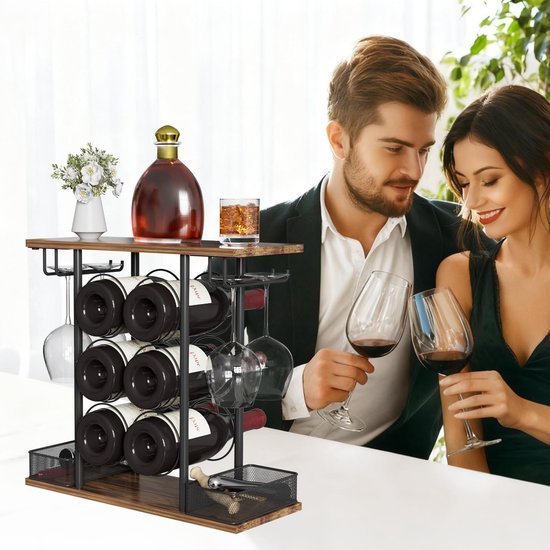 550x550-36940.jpg Unyqoos® Stijlvol houten wijnrek met ruimte voor flessen en glazen voor elke ruimte