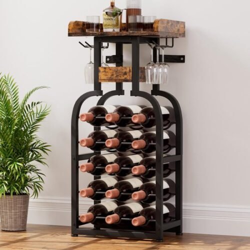 550x550-36948.jpg Unyqoos® Vrijstaand wijnrek voor 15 flessen met geïntegreerde glazenhouders