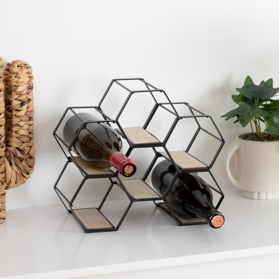 550x550-36983.jpg Unyqoos® Stijlvolle metalen en houten flessenhouder voor zes flessen wijn