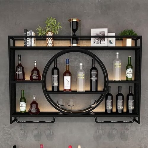 550x550-37035.jpg Unyqoos® Stijlvol metalen wijnrek voor wandmontage met geïntegreerde glashouder