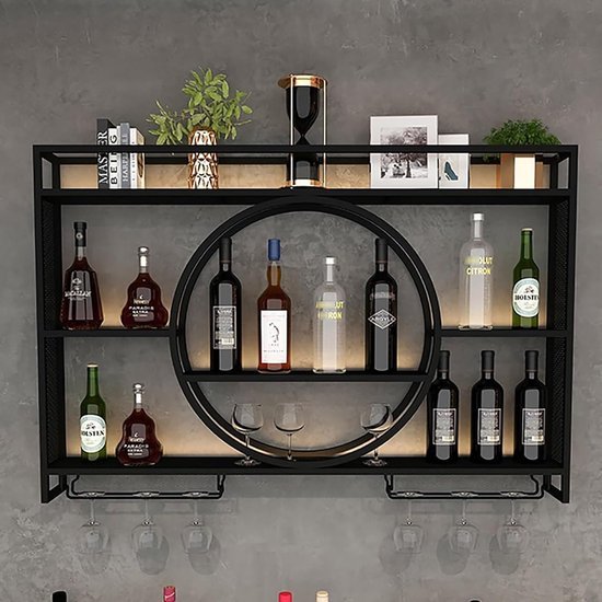 550x550-37035.jpg Unyqoos® Stijlvol metalen wijnrek voor wandmontage met geïntegreerde glashouder