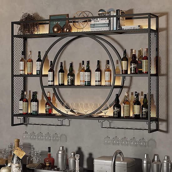 550x550-37036.jpg Unyqoos® Stijlvol metalen wijnrek voor wandmontage met geïntegreerde glashouder