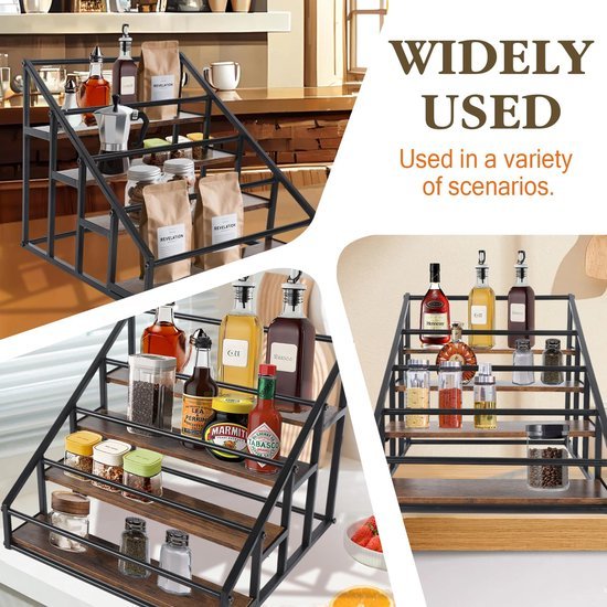 Unyqoos® Stijlvol houten wijnrek met metalen houders en dienblad voor keuken en bar